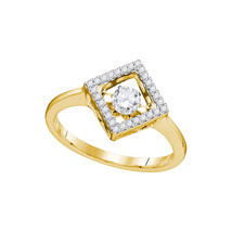 10k Yellow Gold Round Diamond Moving Twinkle Solitaire Diagonal Square Ring 1/5 - £352.80 GBP