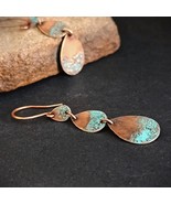 Pure copper tear drop earrings, long teardrop earrings, blue patina earr... - $42.00