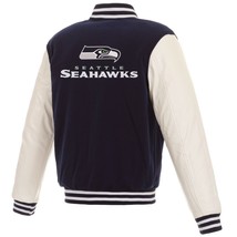 NFL Seattle Seahawks Reversible Fleece Jacket PVC Sleeves Embroidered Logos JHD - £111.49 GBP