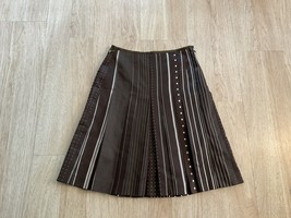 Etcetera Skirt Pleated 100% Silk Brown Dots Lines Women’s size 2 - £25.78 GBP