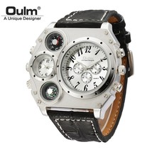 OULM Watch Men Sport Leather Strap Watches Big Dial Military Wristwatch Mens Clo - £38.60 GBP