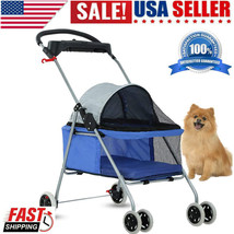 Blue 4 Wheels Pet Stroller Folding Dog Stroller Jogger Strollers W/Cup H... - £99.19 GBP