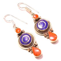 Lapis Lazuli Coral Handmade Bohemian Gift Jewelry Earrings Nepali 2&quot; SA ... - £4.71 GBP