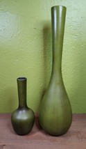 Pair of Vintage MCM Royal Haeger Pottery Matte Olive Green Brown Vases R... - $188.09