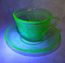 Federal Georgian Lovebirds Green Depression Cup Saucer Uranium Glow - £19.87 GBP