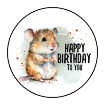 30 CUTE MOUSE HAPPY BIRTHDAY ENVELOPE SEALS STICKERS LABELS TAGS 1.5&quot; ROUND - $7.49