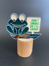 Vtg Frog “Don&#39;t Smoke or I&#39;ll Croak&quot; No Smoking Sign Stained Glass w/ Wood Stand - £7.95 GBP