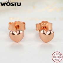 Real 100% 925 Silver &amp; Rose Gold Color Petite Hearts Stud Earrings For Women Fem - £15.99 GBP