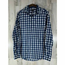 Michael Kors Mens Button Down Shirt Size Small Slim Fit Blue Buffalo Check - £11.15 GBP