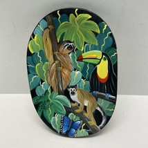 Costa Rica Hand Painted Wood Catchall Tray Sloth Monkey Toucan Tropical ... - £15.56 GBP