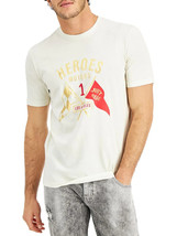 Heroes Motors Men&#39;s Cotton Crew Neck Flagged T-Shirt in Off White-Large - £14.32 GBP