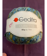 Gedifra Cubetto Bulky Weight Nylon Ribbon Yarn color #1180 Blue/Green/Gold - £3.11 GBP