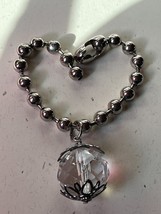 Wide SIlvertone Bead Chain w Large Clear Faceted Plastic Sphere Bead Charm Brace - £9.00 GBP