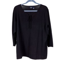 Hillard &amp; Hanson Womens Sweater 2X Black Knit 3/4 Sleeve Keyhole Tie Acr... - £14.13 GBP