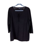 Hillard &amp; Hanson Womens Sweater 2X Black Knit 3/4 Sleeve Keyhole Tie Acr... - £14.16 GBP