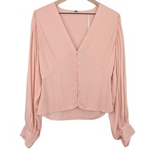 Young Fabulous and Broke blush pink bishop sleeve v-neck buttoned blouse small - £23.88 GBP