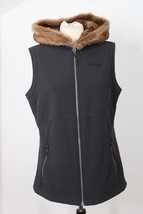 Marmot L Black Zip Softshell Fleece-Lined Vest Faux Fur Trim Hood - £42.63 GBP