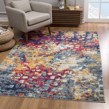 4' X 6' Teal and Gold Abstract Washable Area Rug - $2,092.78 MXN