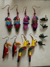 6 Pairs of Parrot/Bird Statement Handmade Earrings, 2 Small and 4 Larger Pieces - £37.97 GBP