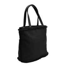 Black Fabric Satchel Handbag With Fringe Trim Purse Pocketbook - £19.80 GBP