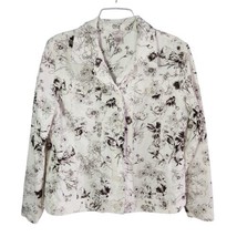 Vintage Northern Reflections Black Floral White Denim Jacket Size L Cott... - $34.00