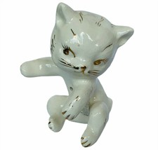 Cat Kitten figurine vtg kitty sculpture Napco Japan napkin holder gold t... - $24.70