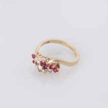 14K Gold Diamond &amp; Ruby Cluster Cocktail Ring By Exquisite Size 6.25 -6.5 Estate - £208.51 GBP