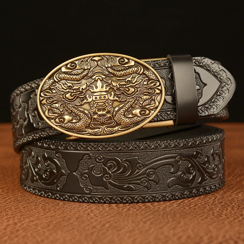 Desgner Dragon Pattern Cow Leather Belts for Men Top Quality Business Me-105CM