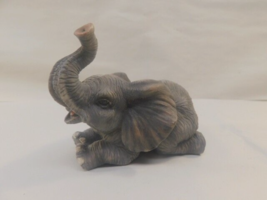 Porcelain Gray Elephant with White Toes Trunk up Figurine Collectible - $21.87