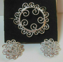 Vintage Sarah Coventry Silvery Mist Filigree Swirl Brooch &amp; Earring Set - £17.89 GBP