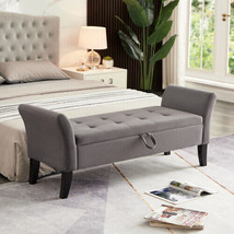 51.5&quot; Bed Bench with Storage Grey Velvet - £161.59 GBP