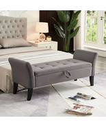 51.5&quot; Bed Bench with Storage Grey Velvet - £159.44 GBP