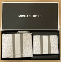 Michael Kors Billfold Wallet Box Set White Gray Logo 36H1LGFF1B NIB $178 FS - £46.96 GBP