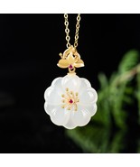 Beautiful Flower Genuine Fine White Tallow Jade 18K Gold Inlay Pendant N... - £301.13 GBP