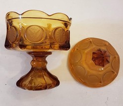 VTG Fostoria Amber Coin Glass Covered Pedestal Candy Dish AS IS crack in base - £10.06 GBP