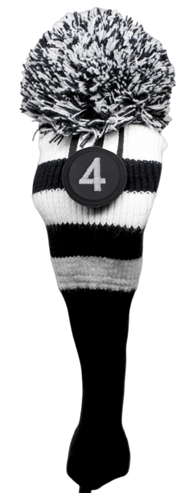 NEW #4 fairway wood Pom Pom Head Cover Clubs Knit Sock BLACK WHITE Golf ... - $17.59