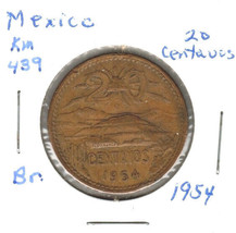 Mexico 20 Centavos, 1954, Bronze, KM 439 - £0.78 GBP