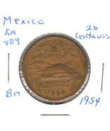 Mexico 20 Centavos, 1954, Bronze, KM 439 - $1.36 CAD
