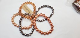 Erica Lyons 5 Stretch Bracelets Beaded Pearls Silver Pink Peach Colors New  #17 - £14.93 GBP