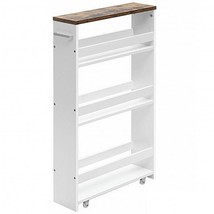 4 Tiers Rolling Slim Storage Kitchen Organizer Cart with Handle-White - £118.74 GBP