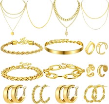 16 Pcs Gold Jewelry Sets for Women 4 Gold Necklace 4 Gold Bracelets 4 Gold Earri - £29.40 GBP