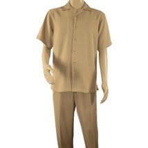 Mens INSERCH 2pc Walking Leisure Suit Shirt Pants Set Short Sleeves 9356 Khaki image 2