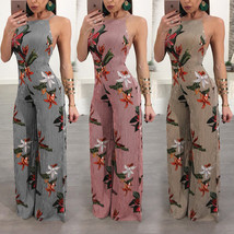 Women Sexy Backless Stripe Floral Printed Wide Leg Jumpsuit Romper Long ... - $13.98