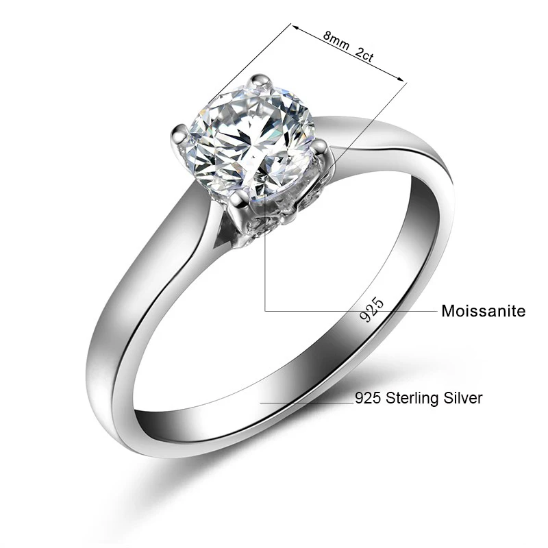 Solid 925 Sterling Silver Moissanite Ring Women 6mm Diamond Wedding Jewelery In  - £90.29 GBP