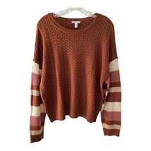 Sisstrevolution Women’s Size L Knit Sweater – Rust Brown with Striped Sl... - $25.20