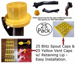 50pcs Total New Combo Pk 25 Blitz Yellow Spout Caps +25 Yellow Gas Can Vent Caps - £37.46 GBP