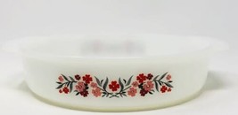 Vintage 1960s Fire King Primrose Pink &amp; Red Flower 8&quot; Round Casserole Baker (2) - £26.16 GBP