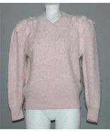 VTG Pink Angora Blend Teardrop &amp; Round Pearls 3-D Petals &amp; Flowers Sweat... - $38.99