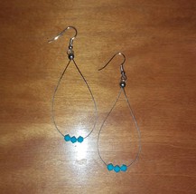 Handmade Wire Teardrop Loop Earrings with Swarovski Turquoise Beads - £4.71 GBP