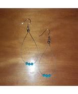 Handmade Wire Teardrop Loop Earrings with Swarovski Turquoise Beads - £4.78 GBP